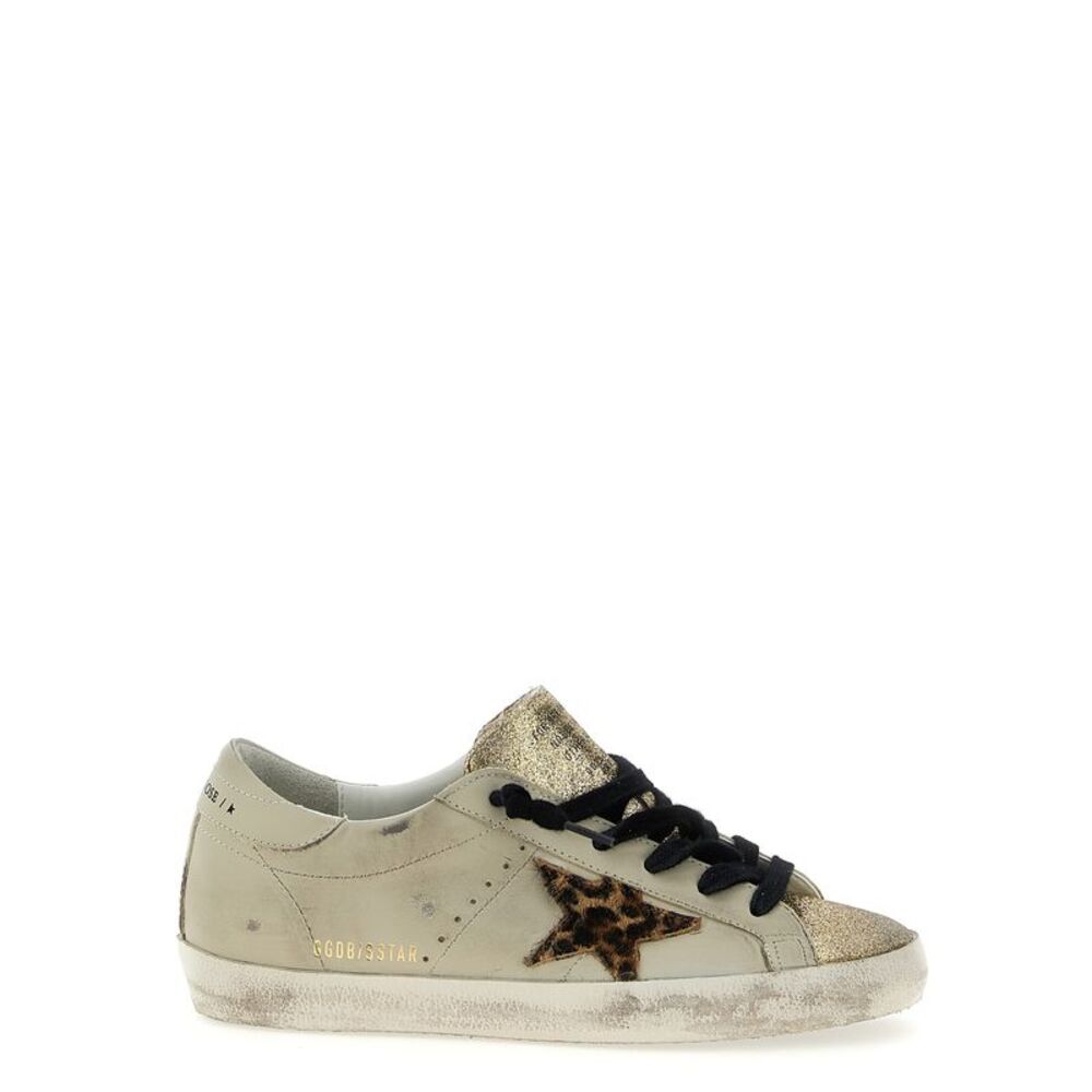 Golden Goose Super-Star Sneaker in Beige, Gold, Black, Leopard